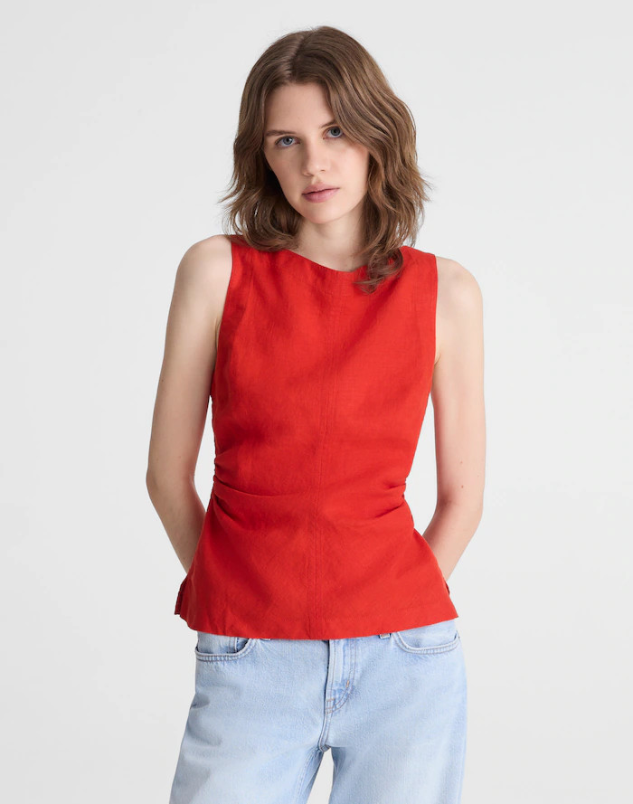 Cinched Boatneck Sleeveless Top in 100% Linen | Madewell