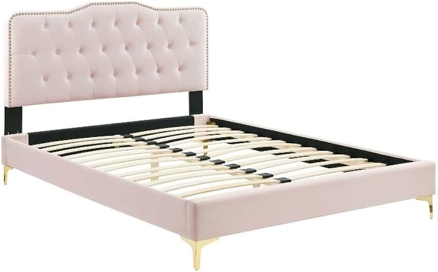 Modway Amber Tufted Performance Velvet Twin Platform Bed in Pink | Amazon (US)
