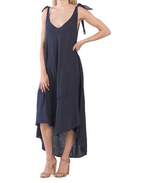 Made In Italy Linen Blend Tie Shoulder Voile Midi Dress | TJ Maxx