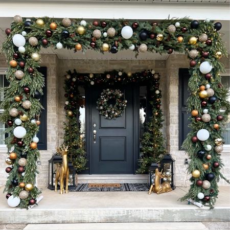 Christmas porch. Christmas home decor. Christmas decor. Garlands. Wreath. Reindeer. Faux Christmas trees 

#LTKHoliday #LTKhome #LTKSeasonal