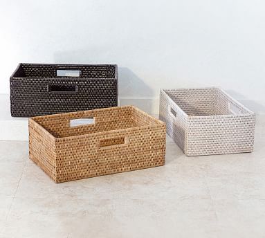 Tava Handwoven Rattan Rectangular Shelf Basket | Pottery Barn (US)