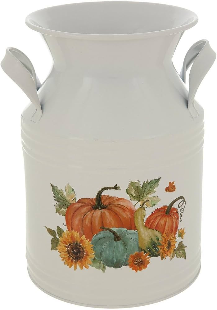Hobby Lobby Fall Harvest Metal Milk Can, Decorative Pumpkin Design, White with Sunflower Wreath, ... | Amazon (US)