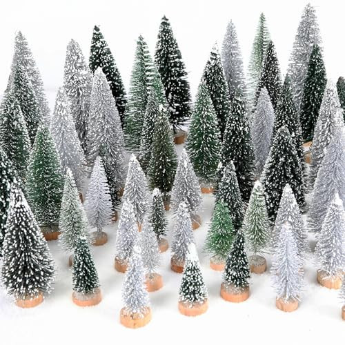 HMASYO 30Pcs Mini Christmas Trees Christmas Decorations, Bottle Brush Trees Christmas Village Flocked Trees in 5 Size with Wooden Base, Small Christmas Tree for Party Home Office Tabletop Craft | Amazon (US)