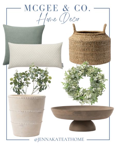 Fill your home with these beautiful home decor items from McGee & Co. including throw pillows, artificial eucalyptus branches, ceramic planters, wooden trays, rattan baskets, and wreath. Coastal style home decor.

#LTKhome #LTKfamily