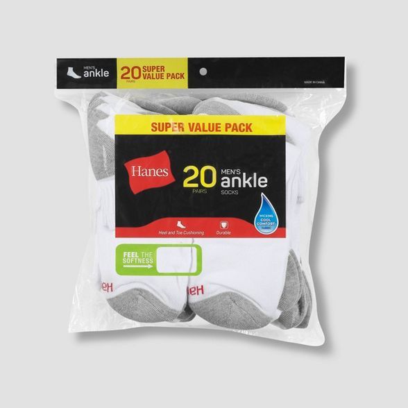 Hanes Men's Ankle Super Value Socks 20pk - 6-12 | Target
