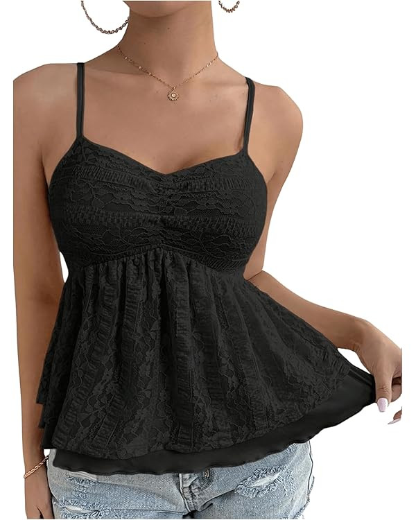 SOLY HUX Womens Babydoll Tops Y2K Summer Cute Flowy Sleeveless Camisole Tops Vintage Shirt | Amazon (US)
