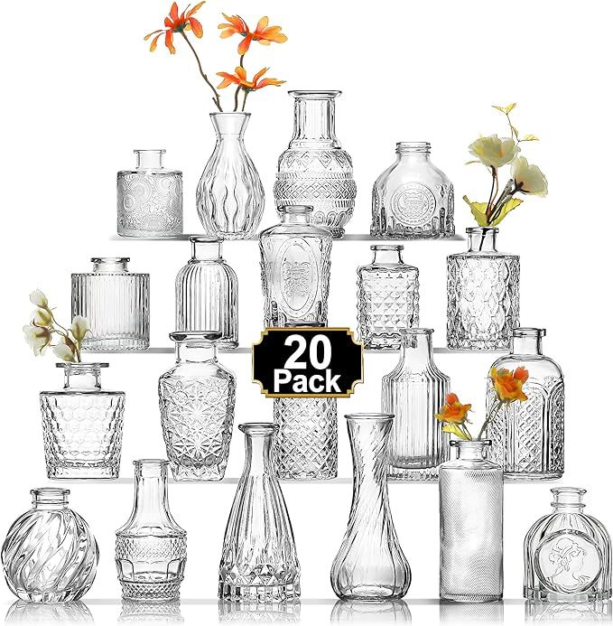 Arme 20 Pcs Bud Vase Set, Mini Vases for Flowers, Small Vintage Glass Vase for Centerpieces, Cute... | Amazon (US)