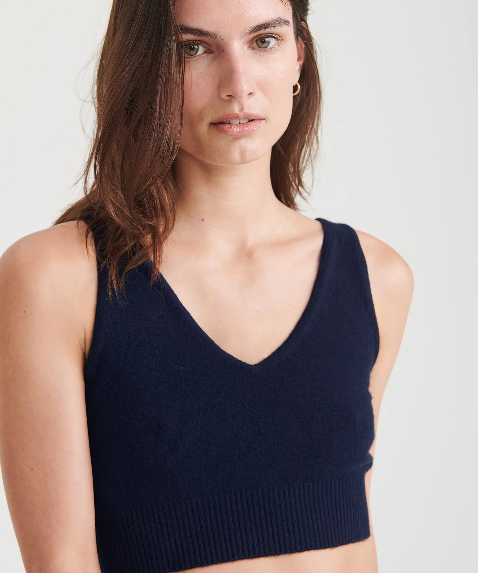 Signature Cashmere Longline Bra Top in Dark Navy | NAADAM