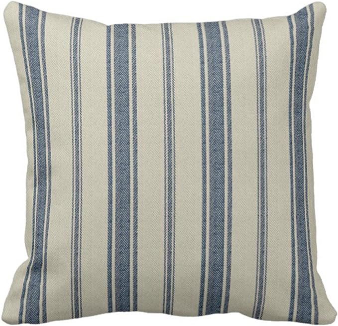 Emvency Throw Pillow Cover Cotton Linen Navy Blue French Jacquard Stripe Decorative Cotton Linen ... | Amazon (US)