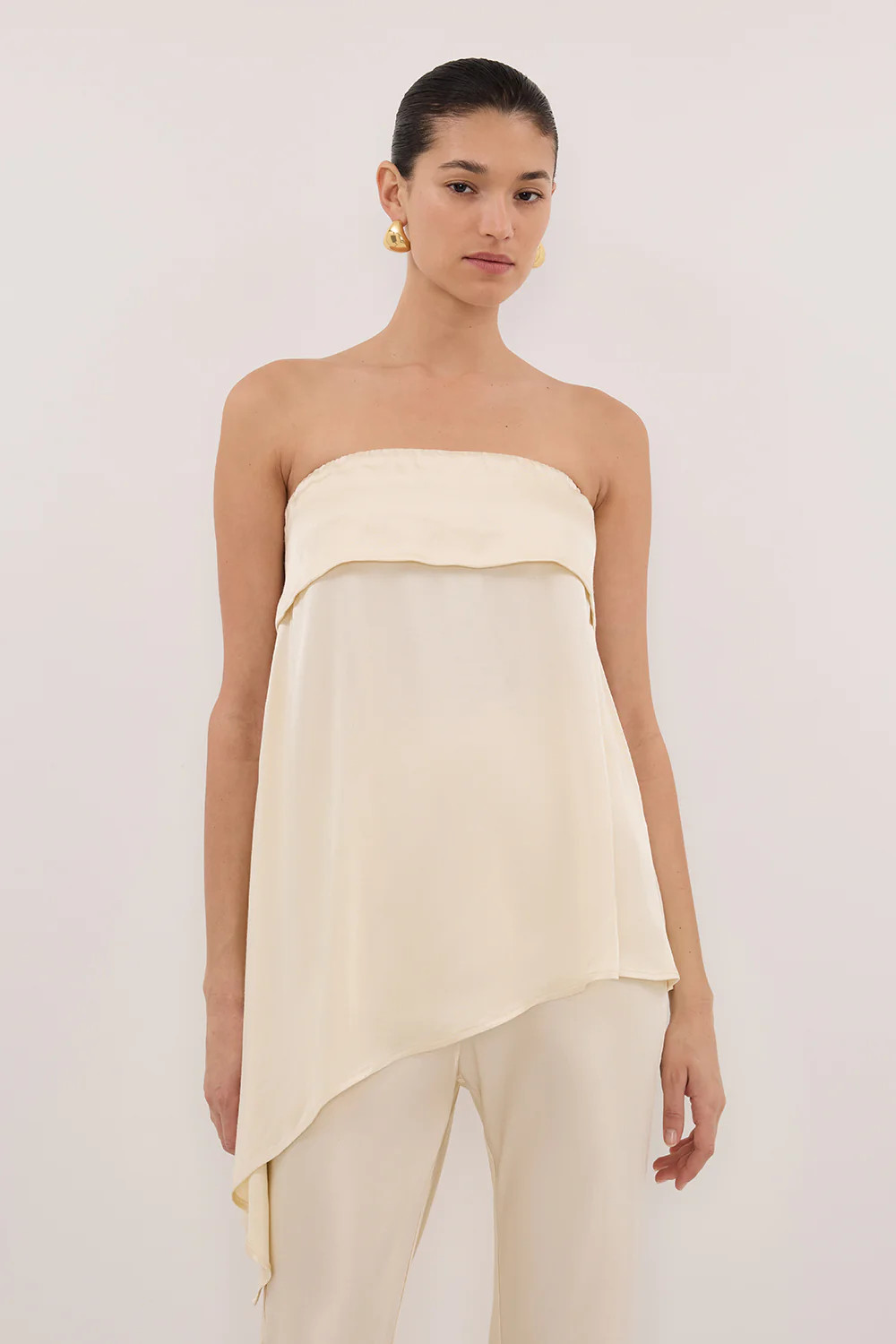 SANDER CREAM STRAPLESS TOP | DISSH
