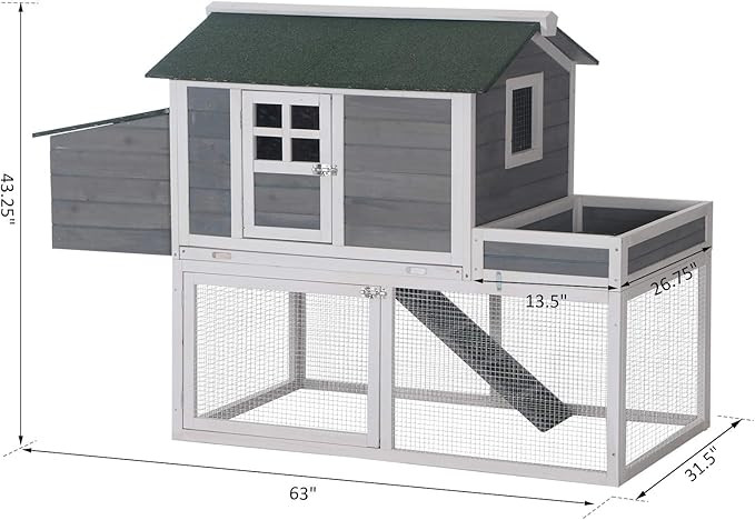 PawHut 63" Wooden Backyard Chicken Coop with Garden Box, Run Area, Nesting Box | Amazon (US)
