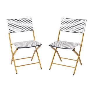Black Steel Outdoor Dining Chair in Blue | The Home Depot
