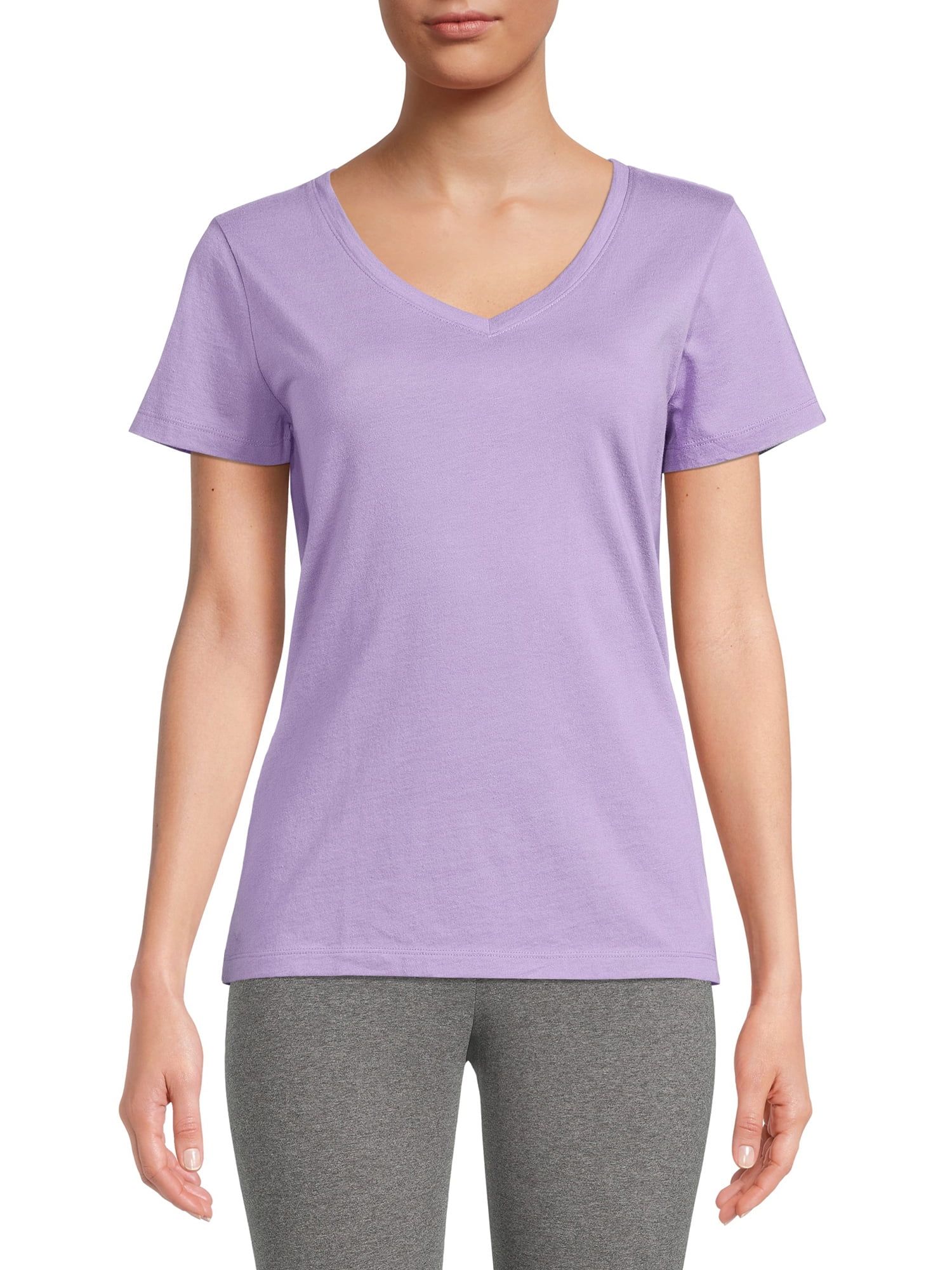 Time and Tru Women's V-Neck T-Shirt with Short Sleeves - Walmart.com | Walmart (US)
