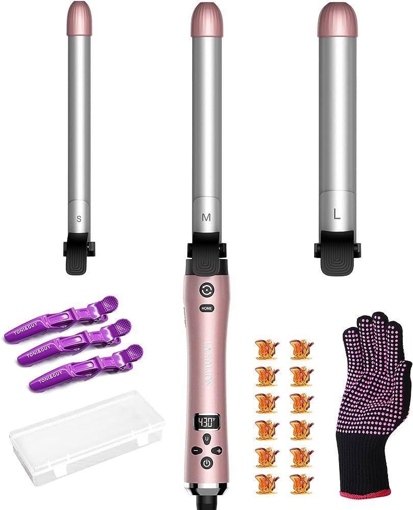 Automatic Hair Curling Wand - 3 Interchangeable Heating Iron Barrels Hair Styling Curler LCD Disp... | Amazon (US)
