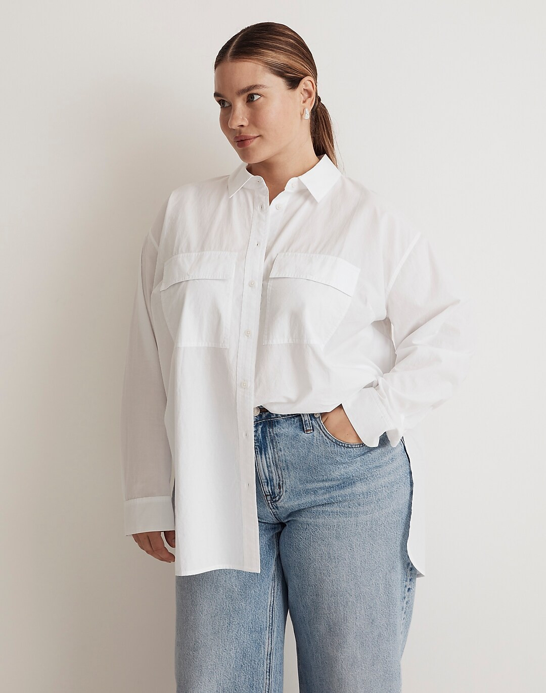 The Plus Signature Poplin Oversized Button-Up Shirt: Flap-Pocket Edition | Madewell