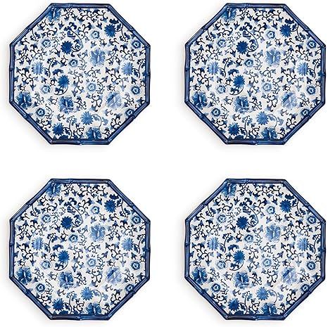 Two's Company Chinoiserie Touch Set Of 4 Octagonal Salad/Dessert Plate w/Bamboo Rim | Amazon (US)