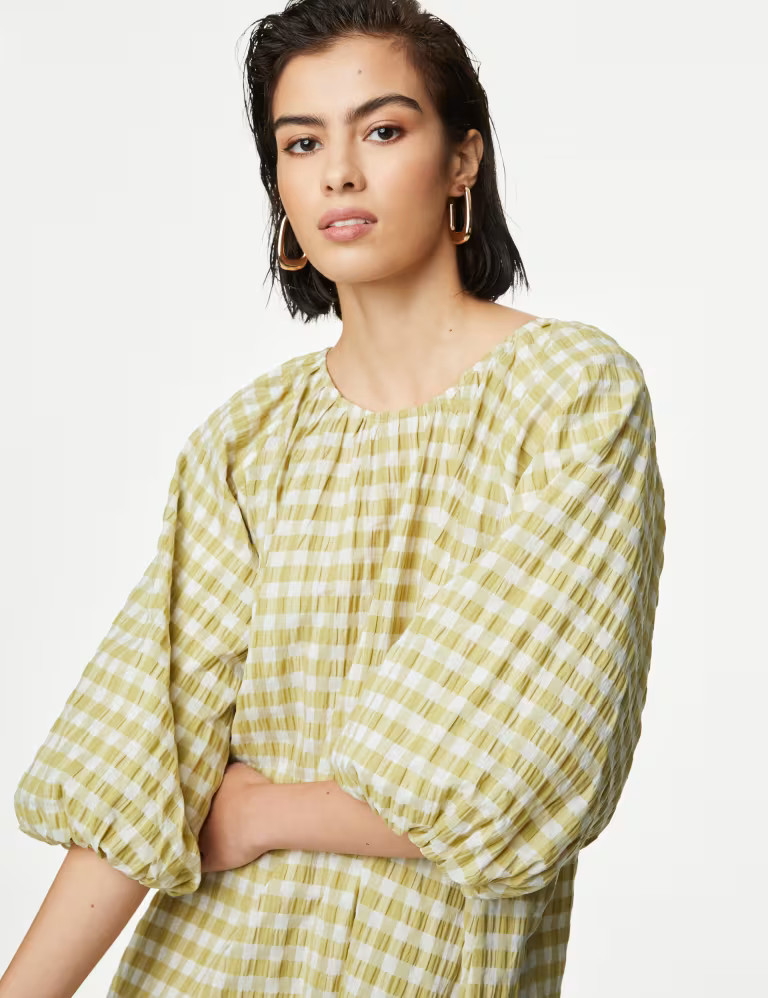 Checked Puff Sleeve Mini Smock Dress | Marks & Spencer (UK)