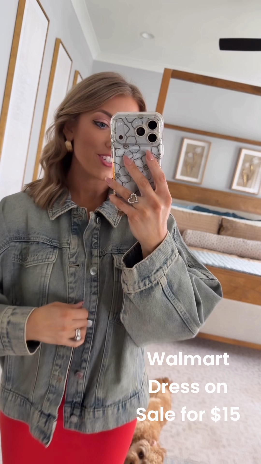 This Walmart outfit is SO good! ❤️ This gorgeous red midi dress paired with an oversized Walmart denim jacket is such an easy way to transition a dress into cooler weather. And can we talk about the leopard sneakers?! 🐆👟 Such a fun pop of print with the red! Affordable Walmart fashion finds that look way more expensive than they are!

#walmartfashion #walmartfinds #walmartstyle #walmartoutfit #affordablefashion #falloutfitideas #denimjacket #reddress #leopardsneakers #affordablestyle