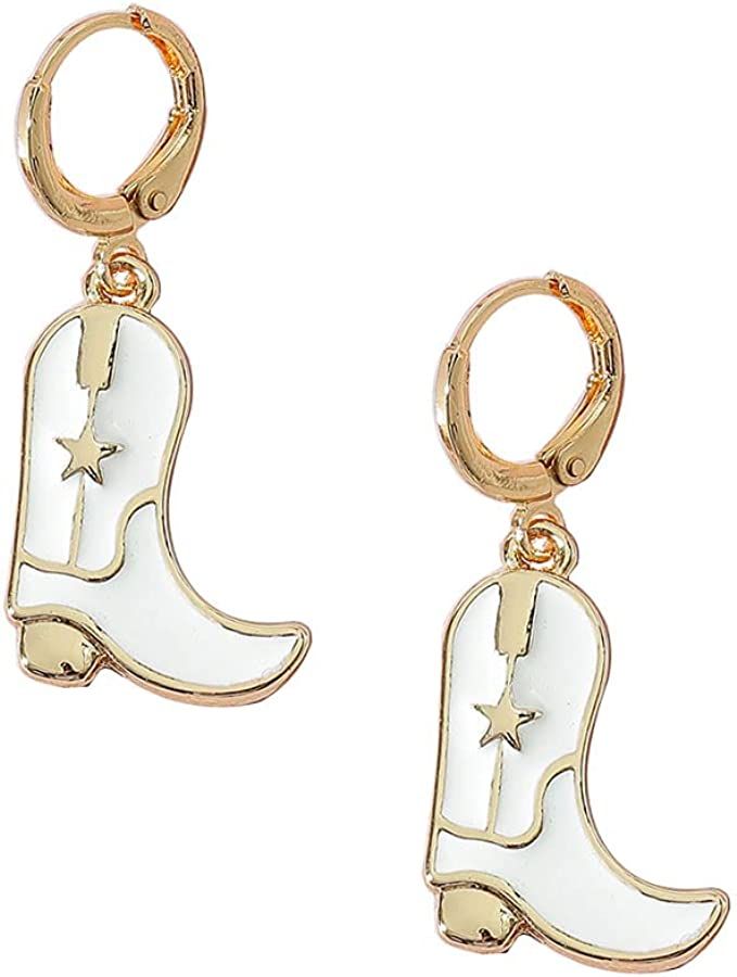 Amazon.com: MOEPAPA Dangle Drop Western Cowboy Girls Boot Earrings (White): Clothing, Shoes & Jew... | Amazon (US)