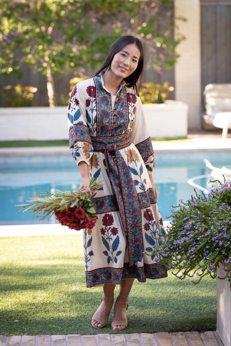 Sue Sartor Flounce™️ | Burgundy / Cerulean Blue Dahlia Garden | SUE SARTOR