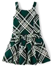 Girls Matching Family Plaid Bow Satin Bubble Dress - green | The Children's Place