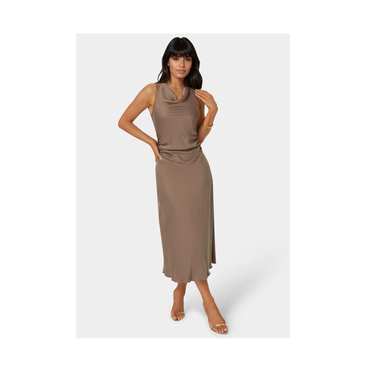 Bebe Women's Crepe Satin Cowl Maxi Dress - Mocha | Macy's