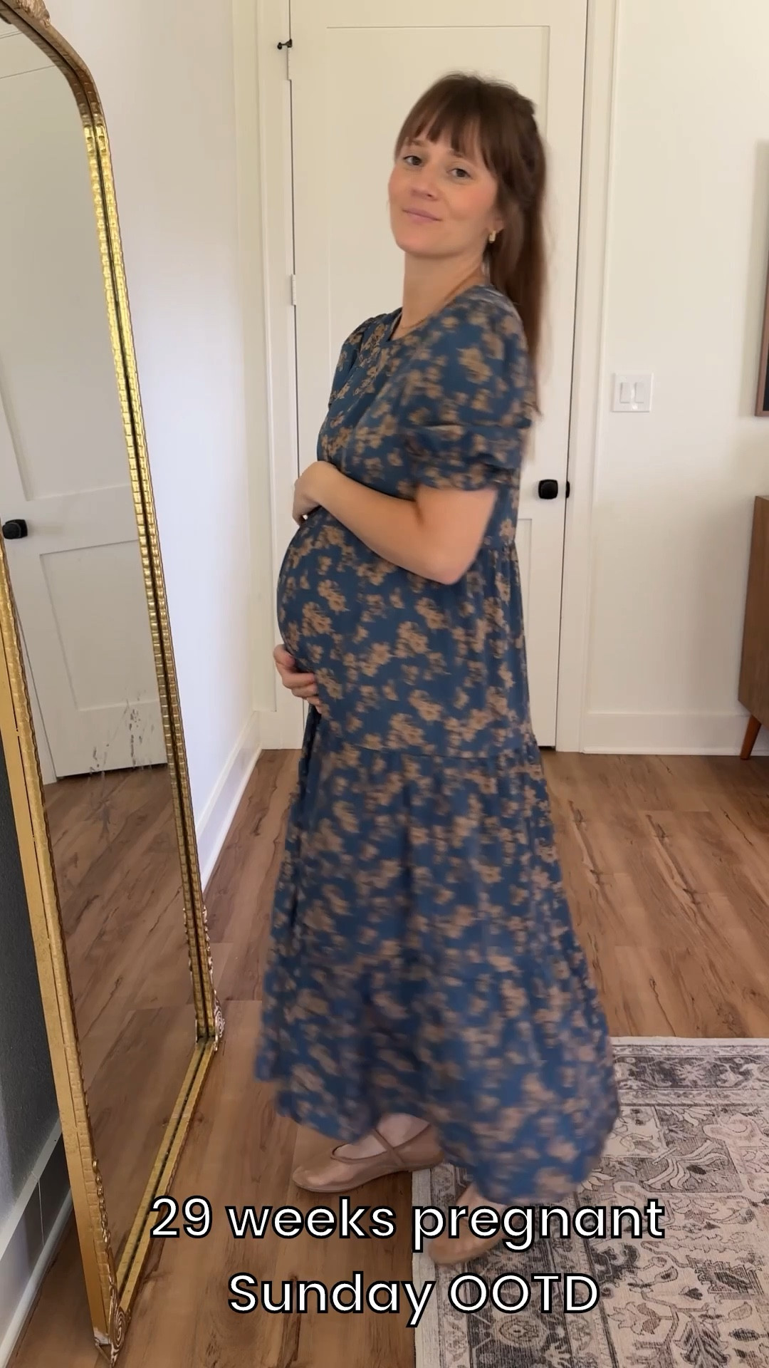 29 weeks pregnant. Wearing a size large in the dress (could have done a medium). Dress is not maternity but it works! Very roomy and flowy 

#LTKBump #LTKSeasonal #LTKStyleTip