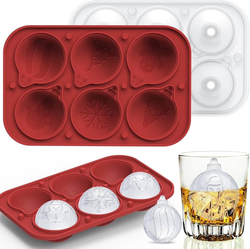 BUSOHA Christmas Ice Cube Molds - 6 Cavities Christmas Snowflake Tree Ball Ice Mold Round Ice Cub... | Amazon (US)