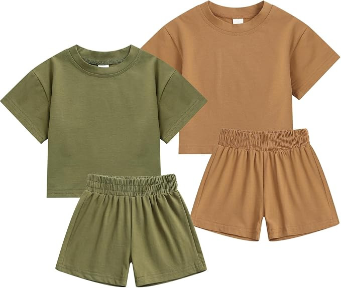 Toddler Boy Summer Clothes Set Baby Boys Shorts Set Toddler Cotton Outfits 2 Short Sleeve Tops + ... | Amazon (US)