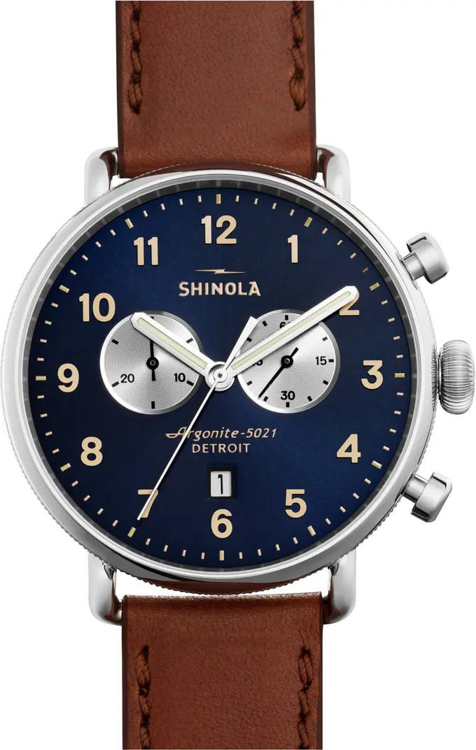 The Canfield Chrono Leather Strap Watch, 43mm | Nordstrom
