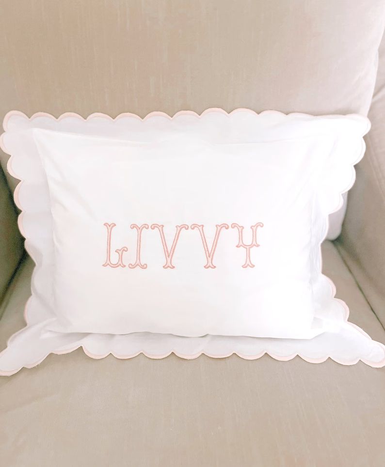 Personalized baby pillowcase | Pink scallop | Monogram pillow | Nursery decor | Custom | Classic ... | Etsy (US)