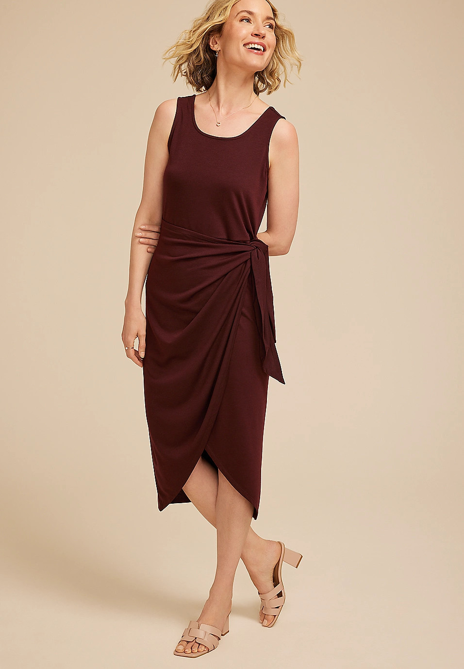 24/7 Bare Wrap Waist Midi Dress | Maurices