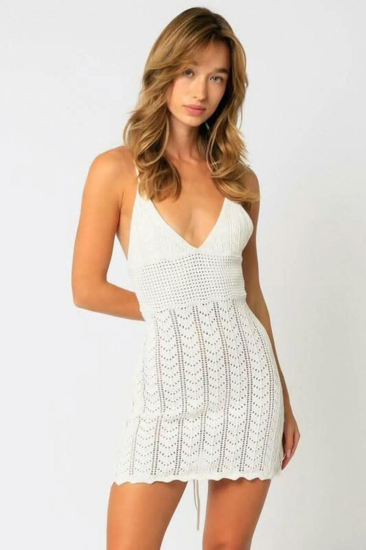 Sea You Soon White Crochet Mini Dress L | Boho Pink