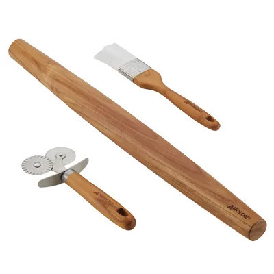 Anolon Tools and Gadgets 3-Piece Prep Set Pastry Wheel Cutter, Pastry Brush, 19" French Rolling Pin | Perigold