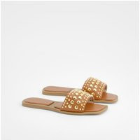 Womens Stud Detail Sliders - Brown - 9 | boohoo (US & Canada)