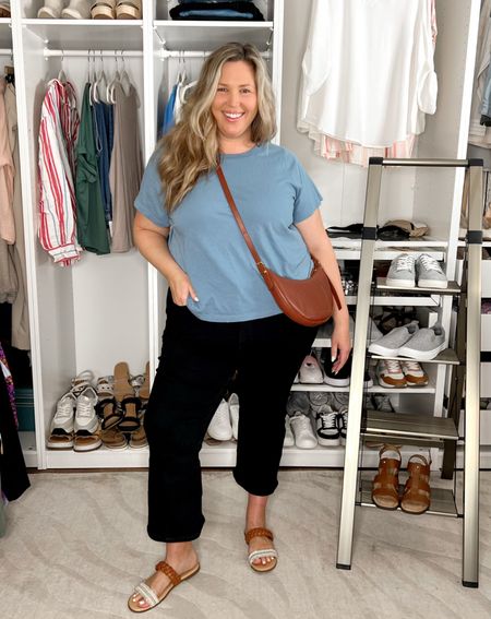 Plus Size Madewell Outfit! Shop in the LTK app for an exclusive 20% off sale until 5/13! I'm wearing a size 18W in the kick flare jeans, a 2X in the top, and paired thr look wifh this cute mini crossbody! The shoes are Walmart. 

#LTKPlusSize #LTKxMadewell #LTKStyleTip