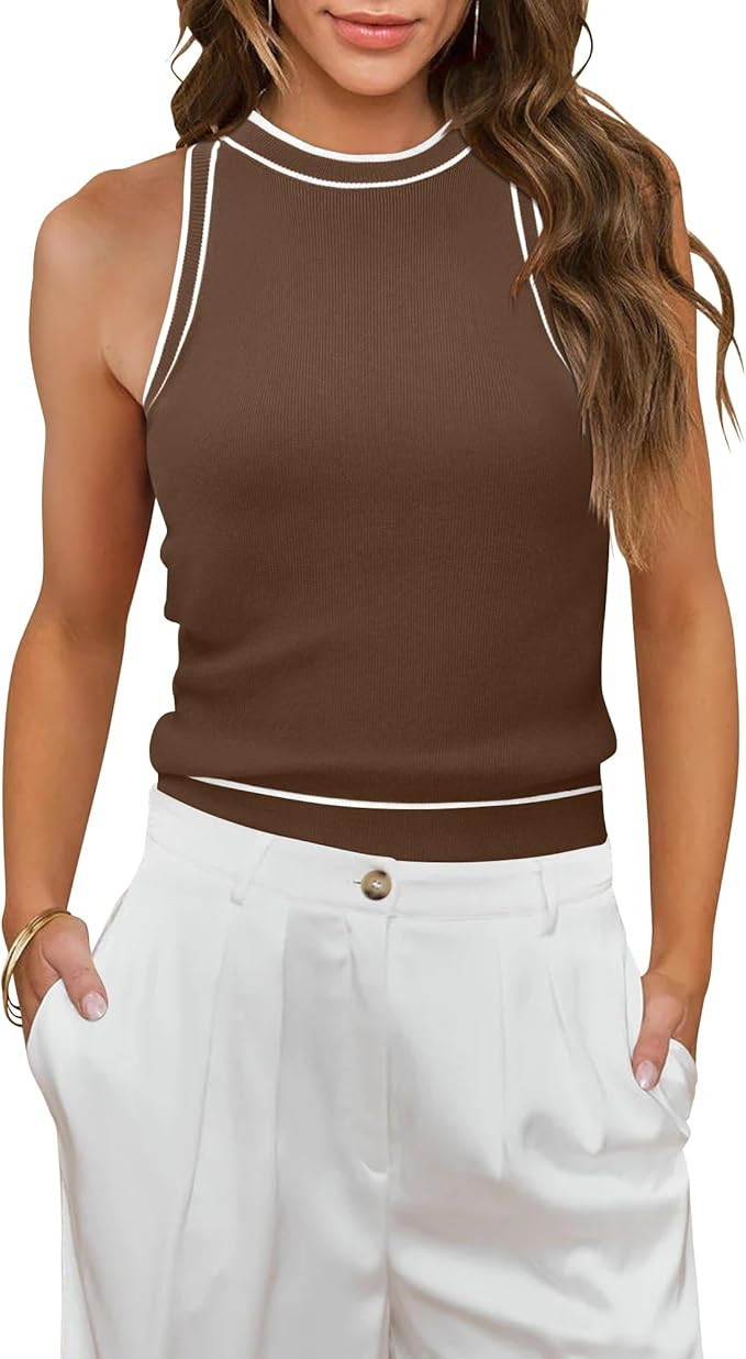 MIHOLL Women Summer Racerback Tank Tops Cute Sleeveless Halter Neck Tank Top Trendy Ribbed Croppe... | Amazon (US)