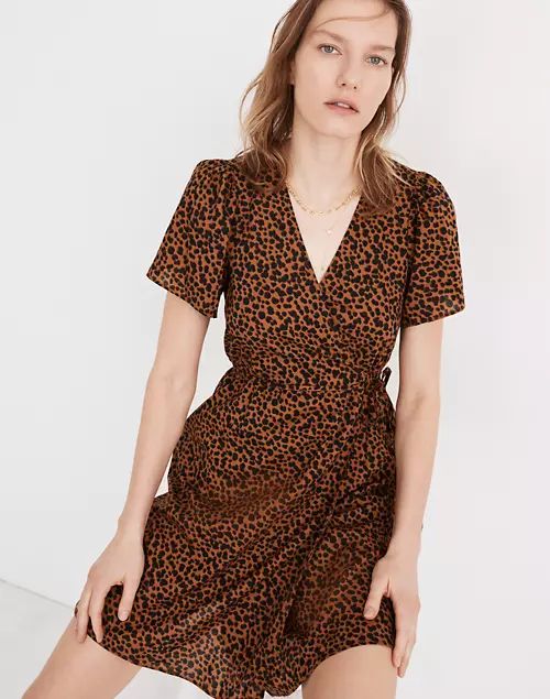 Flutter-Sleeve Wrap Mini Dress in Painted Leopard | Madewell