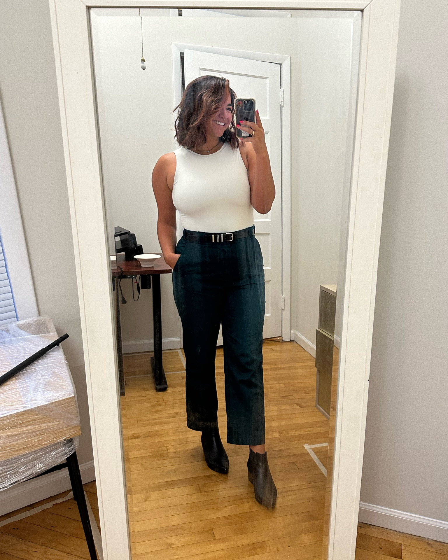 A cute ootd for work! I love these green trousers to add a pop of color to an outfit!

#LTKworkwear #LTKstyletip #LTKmidsize