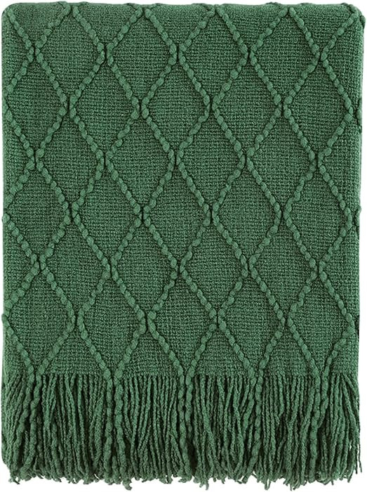 BOURINA Green Throw Blanket 50x60 Inches Throw Textured Solid Soft Sofa Couch Decorative Knit Bla... | Amazon (US)