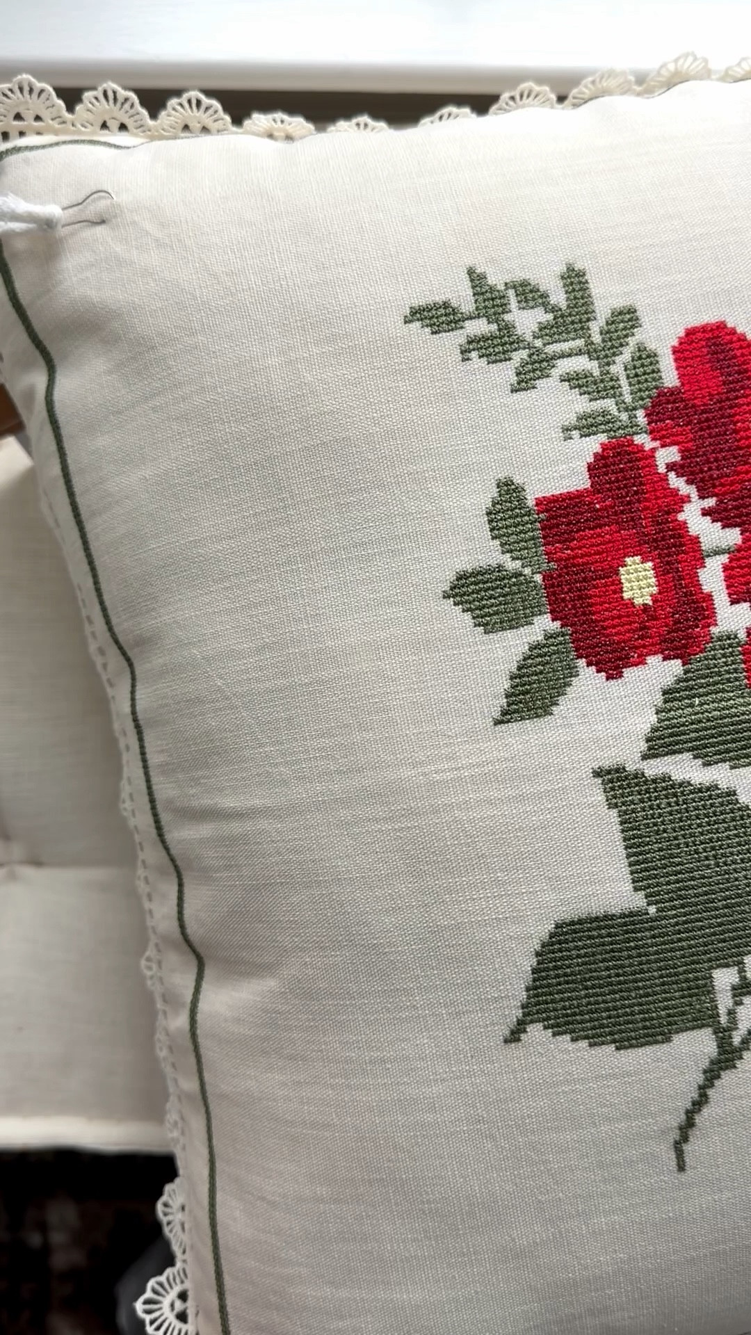 The prettiest pillow ever!!! I love the needlepoint and crocheted edge detail. 

#LTKHome
