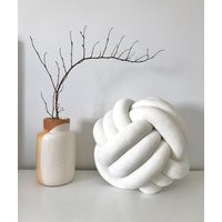 White Velvet Knot Pillow, Large Cushion, Decorative Ball Pillow | Etsy (US)