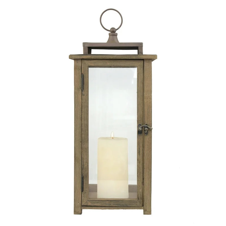 Stonebriar Decorative Rustic Wooden Candle Lantern with Handle and Hinged Door, Large, Brown | Walmart (US)