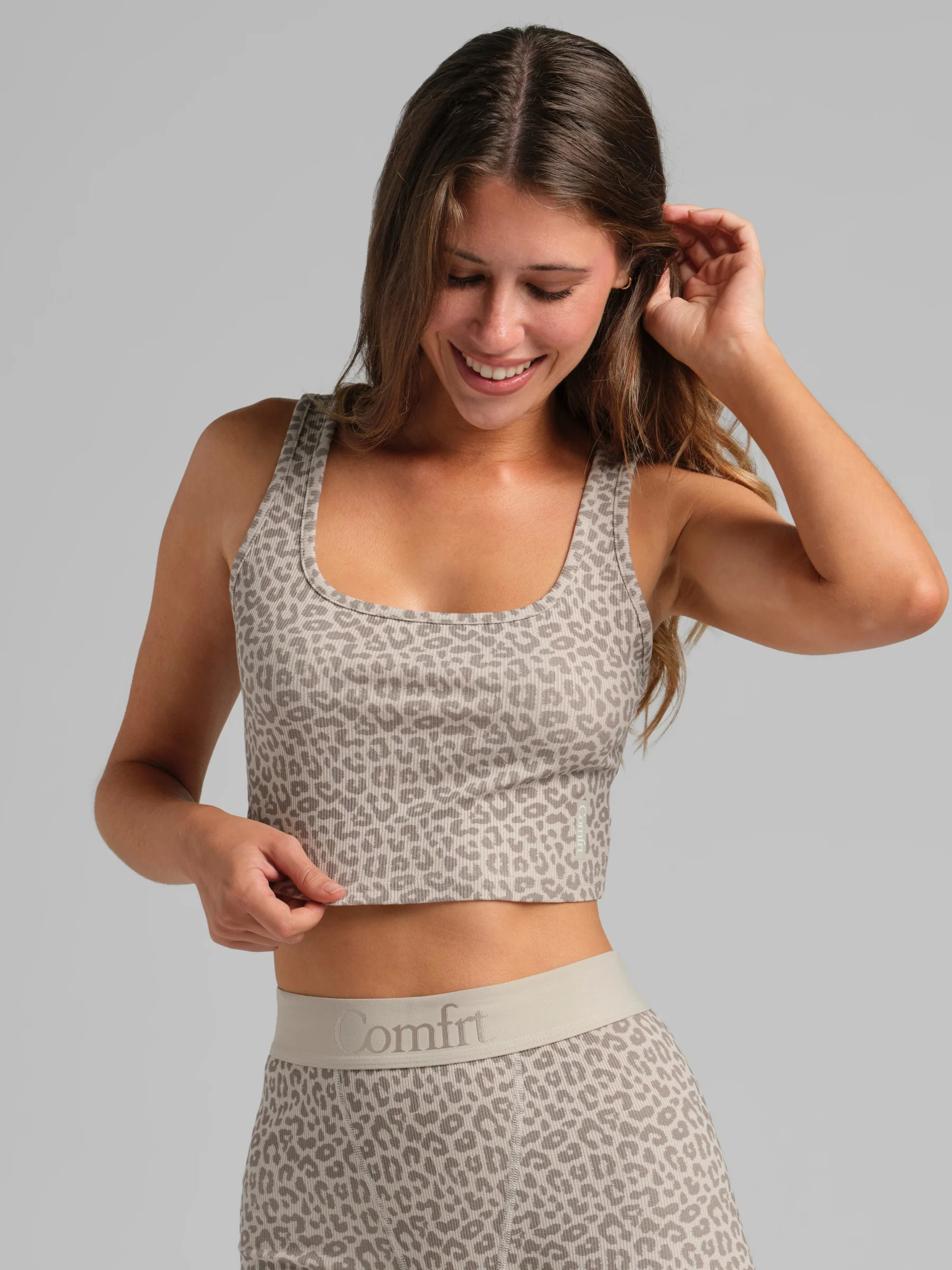 Women's Comfrt Rib Contour Crop Tank | Desert Leopard | L | Large | Comfrt