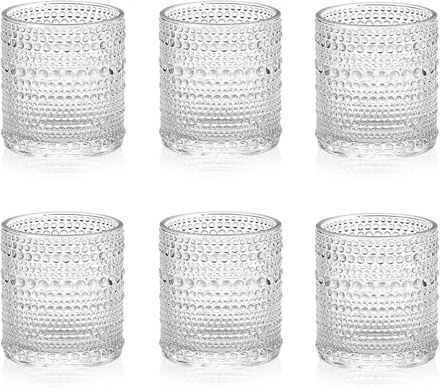 Bandesun Romantic Water Glasses, 12 oz Hobnail Drinking Glasses Set 6,  Embossed Vintage Glassware Set for