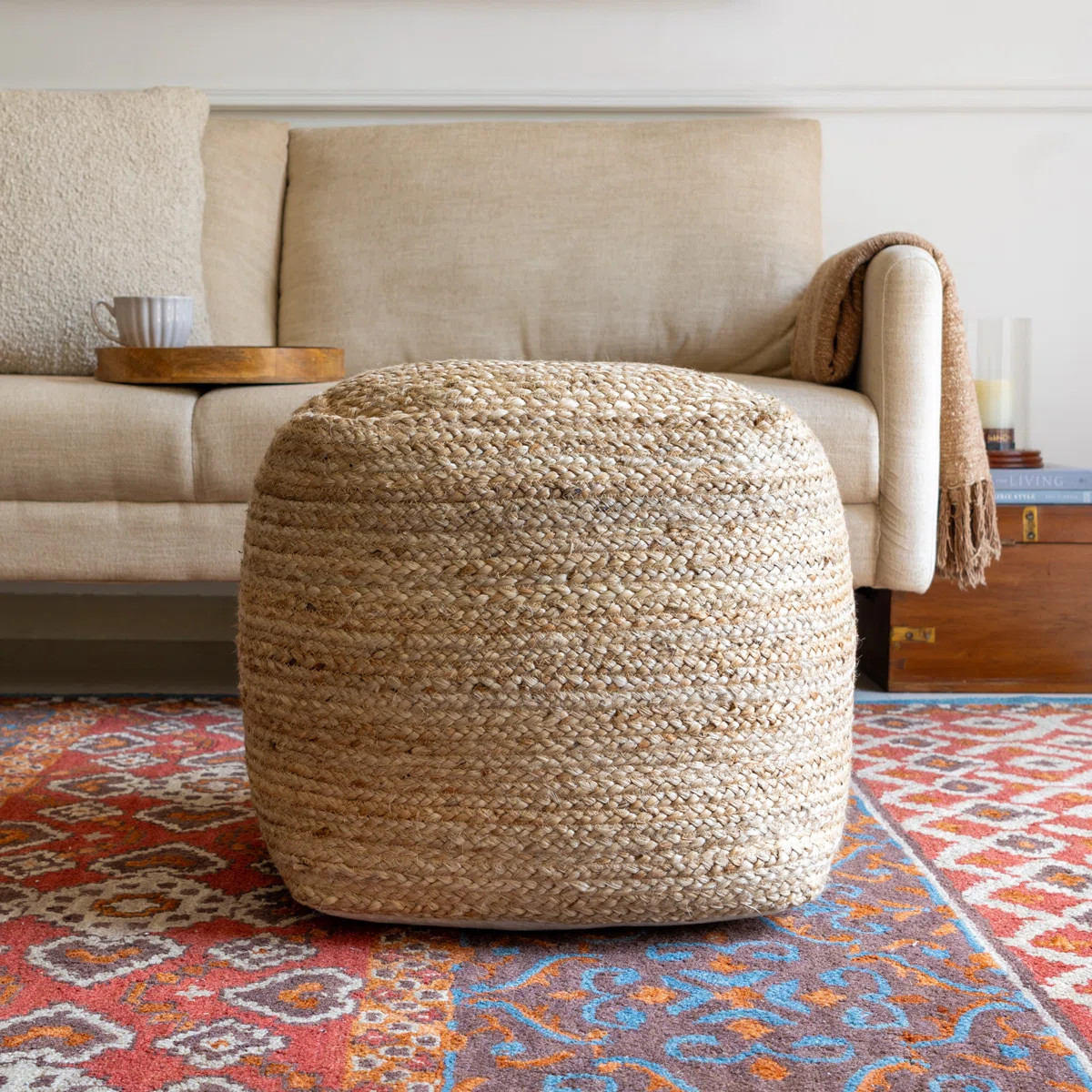 Birzer Modern Farmhouse Solid Striped Hand-Braided Jute Ottoman Pouf | Wayfair North America