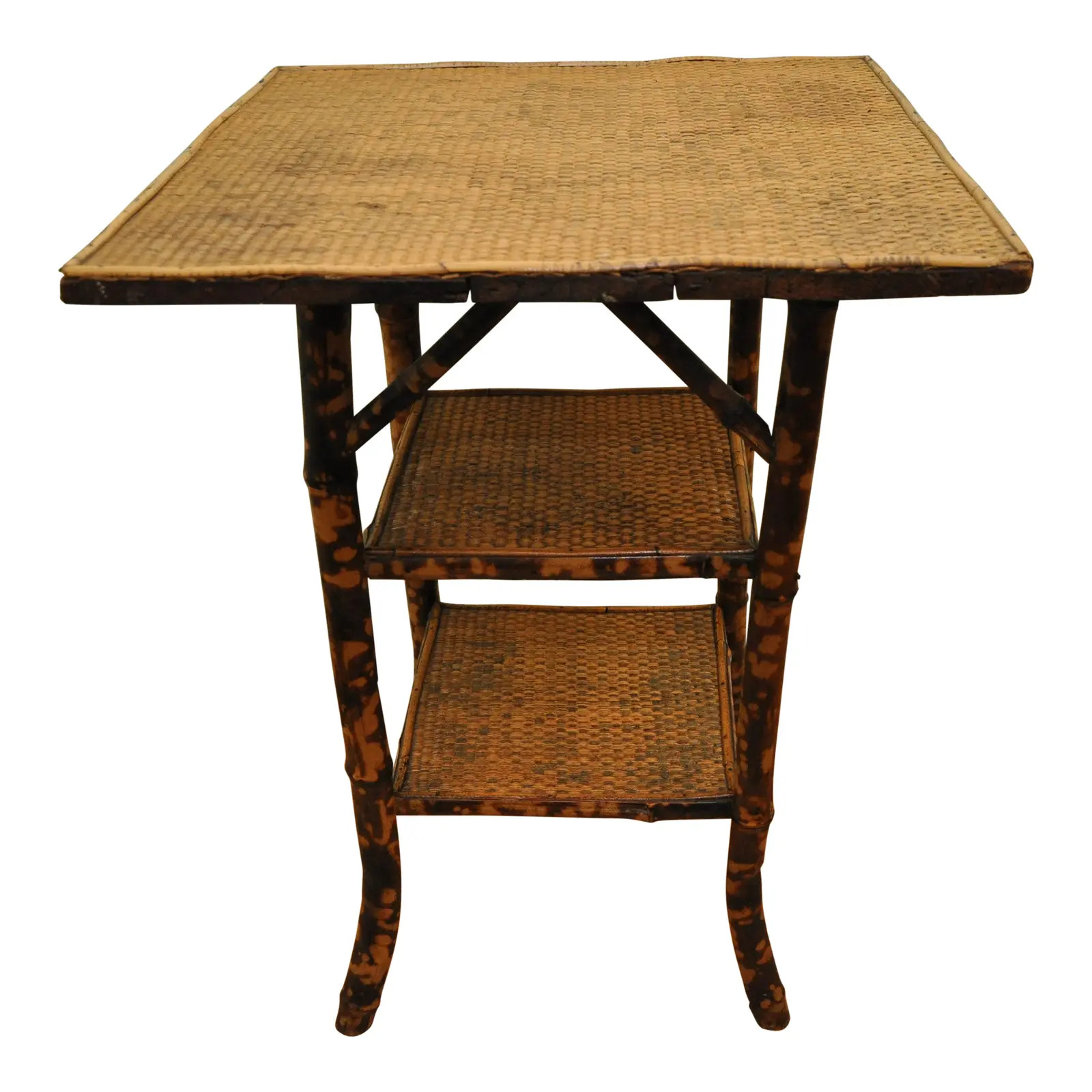 Early 20th Century Antique Tortoise Shell Bamboo Three Tiered Table | Chairish