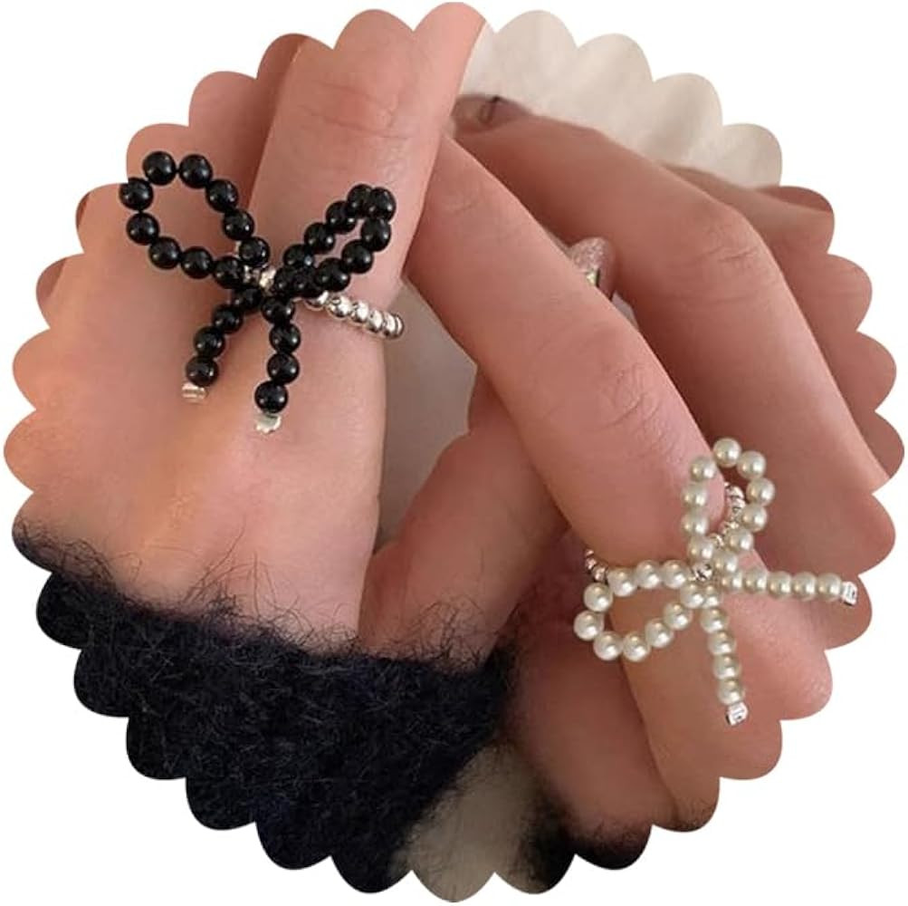 2Pcs Bow Rings for Women Elegant Sweet Trendy Coquette Bow Tie Rings White Black Dainty Simple Ri... | Amazon (US)