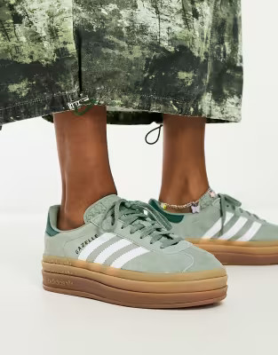 adidas Originals Gazelle Bold platform trainers in silver green with gum sole | ASOS (Global)