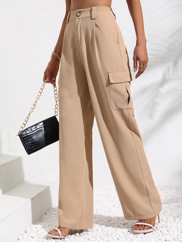 New
     
      High Waist Flap Pocket Side Cargo Pants | SHEIN